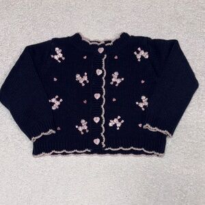 B.t. Kids Navy Blue pink heart button poodle scallop edge cardigan girls 2t